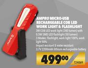 Ampro Micro USB Rechargeable COB LED Work Light & Flashlight T24069