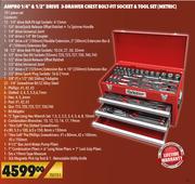 Ampro 1/4" & 1/2" Drive 3 Drawer Chest Bolt Fit Socket & Tool Set (Metric) 101 Piece Set T52721