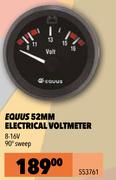 Equus 52mm Electrical Voltmeter 8-16V (90° Sweep) 553761
