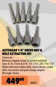 Autogear 1/4" Drive Nut & Bolt Extractor Set BNE01