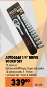Autogear 16 Piece 1/4" Drive Socket Set SK16PC
