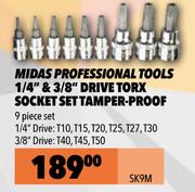 Midas Professional Tools 1/4" & 3/8" Drive Torx Socket Set Tamper Proof SK9M