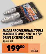 Midas Professional Tools Magnetic 3/8", 1/4" & 1/2" Drive Extension Set ET03M