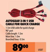 Autogear 3 In 1 USB Cable For Quick Charge USB7