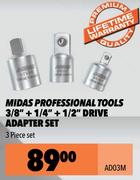 Midas Professional Tools 3/8" + 1/4" + 1/2" Drive Adapter Set AD03M