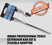 Midas Professional Tools Extension Bar Set & Flexible Adaptor 6"1/4" Drive 150mm ET05M