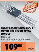 Midas 10 Piece Professional Tools Metric Hex Key Set Extra Long CV HK10M