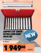 Ampro 3/8" Drive Extra Long Deep Socket Set T45291