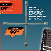 Midas Professional Tools Heavy Duty 4 Way Wheel Spanner 17, 19, 21, 23mm WS01M