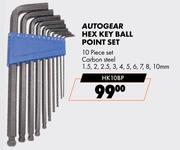 Autogear Hex Key Ball Point Set HK10BP