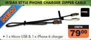 Midas Style Phone Charger Zipper Cable USB7M