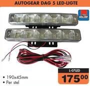 Autogear Dag 5 LED Ligte 190x45mm L-07LED-Per Stel