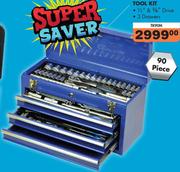 Tool Kit 1/2" & 3/8" Drive 3 Drawers 90 Piece TK90M