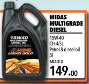 Midas Multigrade Diesel 15W-40 Ch-4/SL 5Ltr Petrol & Diesel Oil M140TD