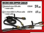 Midas Micro USB Zipper Cables 1 x Micro USB & 1 x iPhone Cable 1 Meter Cable USB7M