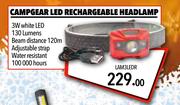 Campgear LED Rechargeable Headlamp LAM3LEDR