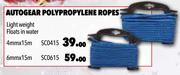 Autogear Polypropylene Ropes Light Weight (Floats In Water) 4mm x 15m SC0415