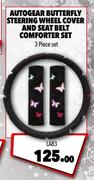 Autogear Butterfly Steering Wheel Cover And Seat Belt Comfort Set 3-Piece Set LA83