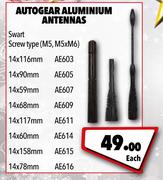 Autogear Aluminium Antennas Swart Screw Type (M5, M5 x M6)-Each