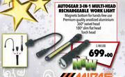 Autogear 3 In 1 Multi Head Rechargeable Work Light L-WL08
