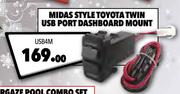 Midas Style Toyota Twin USB Port Dashboard Mount USB4M