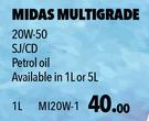 Midas Multigrade 20-50 SJ/CD Petrol Oil MI20W-1-1Ltr