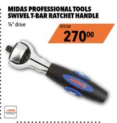 Midas Professional Tools Swivel T-Bar Ratchet Handle 1/4" Drive RT05M