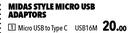 Midas Style Micro USB Adaptors (Micro USB To Type C) USB16M
