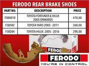 Ferodo Rear Brake Shoes For Toyota Fortuner & Hilux 2005 Onwards FSB4010