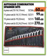 Autogear Combination Spanner Sets 15 Piece Set (6-19, 22mm) SCS15