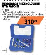 Autogear 26 Piece Colour Bit Set & Ratchet SD26PC