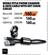 Midas Style Phone Charger & Data Cable With Key Chain Cables Type C USB23M