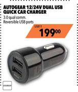 Autogear 12/24V Dual USB Quick Car Charger USB11