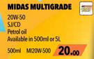 Midas Multigrade 20W-50 Petrol Oil SJ/CD M120W 500-500ml