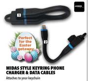 Midas Style Keyring Phone Charger & Data Cables Micro USB USB12M