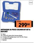 Autogear 26 Piece Colour Bit Set & Ratchet SD26PC