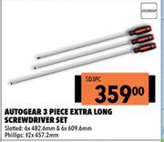 Autogear 3 Piece Extra Long Screwdriver Set SD3PC