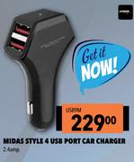 Midas Style 4 USB Port Car Charger USB9M