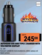 Autogear USB And Type C Charger With Voltmeter Display USB14
