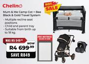 Chelino Mum & Me Camp Cot + Bee Black & Gold Travel System