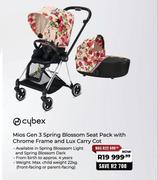 Cybex Mios Gen 3 Spring Blossom Seat Pack With Chrome Frame & Lux Carry Cot