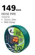 Hose Pipe 12mm x 20  With Fittings-Each