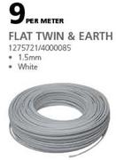 1.5mm Flat Twin & Earth Wire (White)-Per Meter