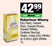 Robertson Winery Dry Red,Sweet Red,Rose,White,Golden Nectar,Stein,Dry White Or Extra Light White-1L
