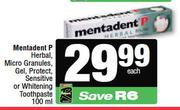 Mentadent P Herbal,Micro Granules,Gel,Protect,Sensitive Or Whitening Toothpaste-100ml