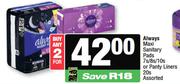 Always Maxi Sanitary Pads 7s/8s/10s Or Panty Liners 20s Assorted-For 2