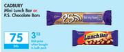 Cadbury Mini Lunch Bar Or P.S Chocolate Bars-24's 