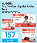 Huggies Dry Comfort Nappies Jumbo Pack 56/60/66/76/94/96's-Per Pack