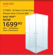 CTG801 St Marco Corner Entry Shower Door Chrome 885 1850 x 885mm CTSHMCCE900-Each