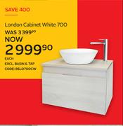London Cabinet White 700 BSLO700CW-Each Excluding Basin & tap